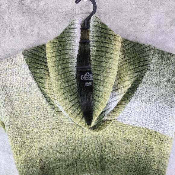 Womens Green & Grey Striped Knit Sweater By Angie Short Sleeve Cowl Neck Size L - Picture 4 of 10